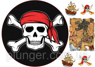 Вафельна картинка для кондитерських виробів Піратська (листок А4) 8, фото 1