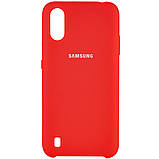 Чохол Silicon Case для Samsung Galaxy A01 2020 A015, чохол із мікрофіброю, оригінальний бампер (червоний), фото 2