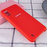 Чохол Silicon Case для Samsung Galaxy A01 2020 A015, чохол із мікрофіброю, оригінальний бампер (червоний), фото 3
