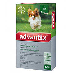 Краплі Advantix Bayer від заражень екто паразитами для собак до 4 кг (4 піпетки по 0.4 мл)