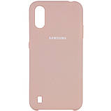 Чохол Silicon Case для Samsung Galaxy A01 2020 A015, чохол із мікрофіброю, оригінальний бампер (пудровий), фото 2