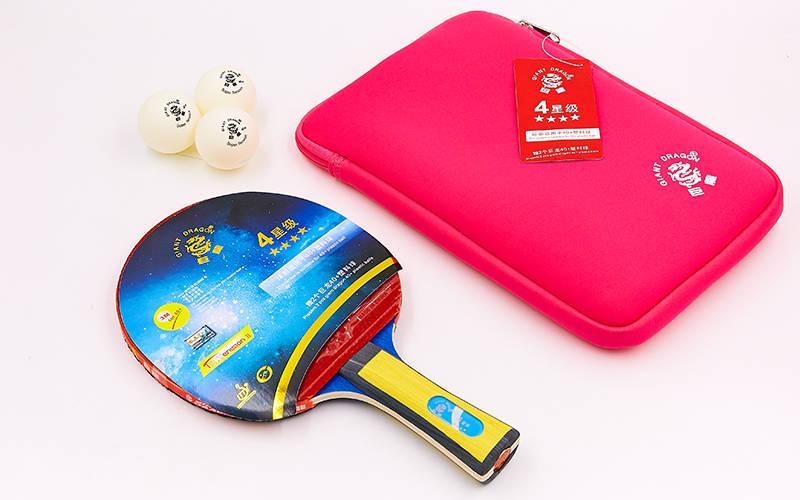 Набір для настільного тенісу GIANT DRAGON Offensive 4 зірки MT-6541 1 ракетка + 3 м'ячі з чохлом, фото 1