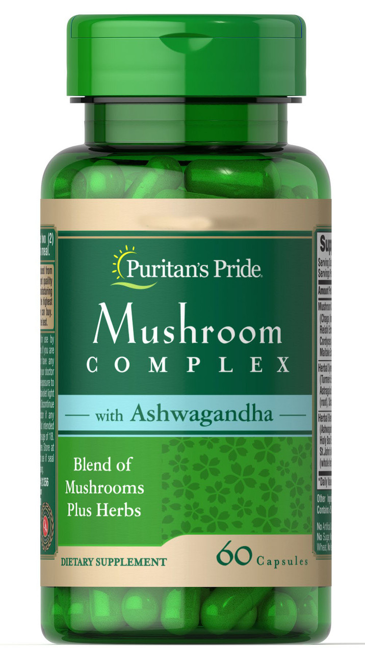 Mushroom Complex with Ashwagandha Puritan's Pride, 60 капсул