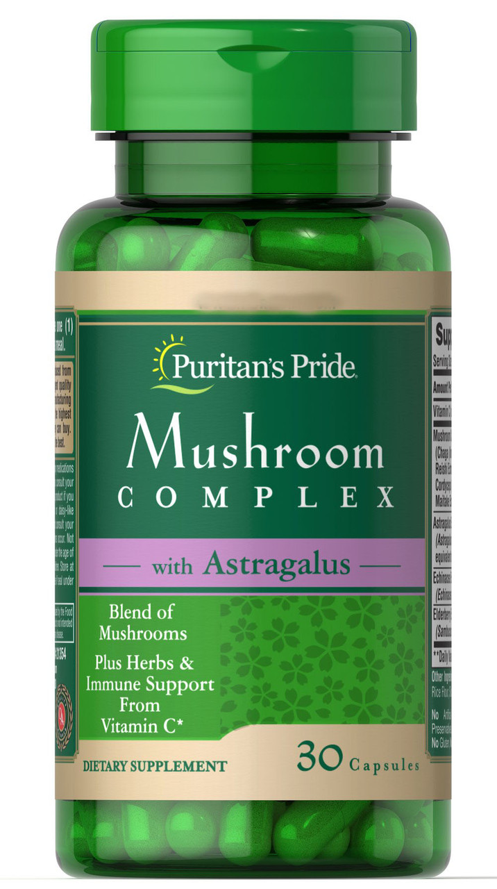 Mushroom Complex with Astragalus Puritan's Pride, 30 капсул