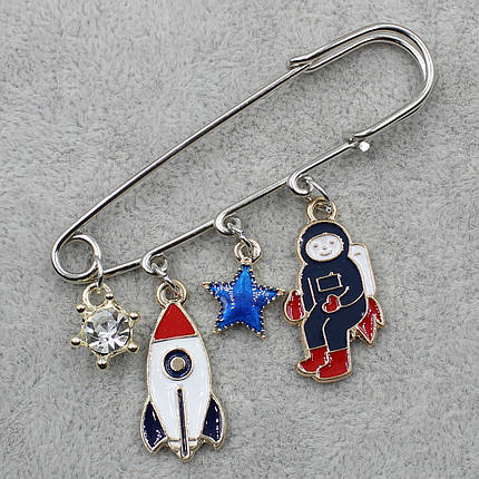 Брошка Булавка срібляста з підвісками 4 шт Космос розмір виробу 70х15 мм, фото 1