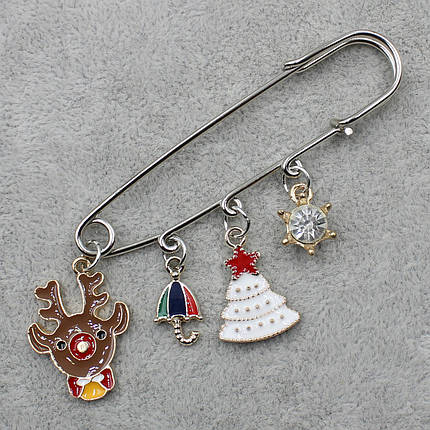 Брошка Булавка срібляста з підвісками 4 шт Новорічна розмір виробу 70х15 мм, фото 1