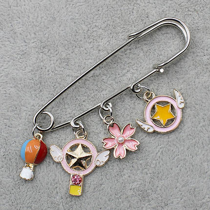 Брошка Булавка срібляста з підвісками 4 шт Дитяча розмір виробу 70х15 мм, фото 1