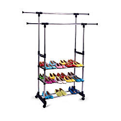 Вішалка-стійка з полками для взуття телескопічна на коліщатках Triple Poule