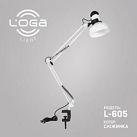 Настільна лампа на струбцині висока з вимикачем на плафоні, Е27, "Сніжинка" LOGA