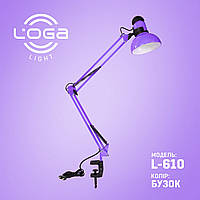 Настільна лампа на струбцині висока з вимикачем на плафоні, Е27, "Бузок" LOGA