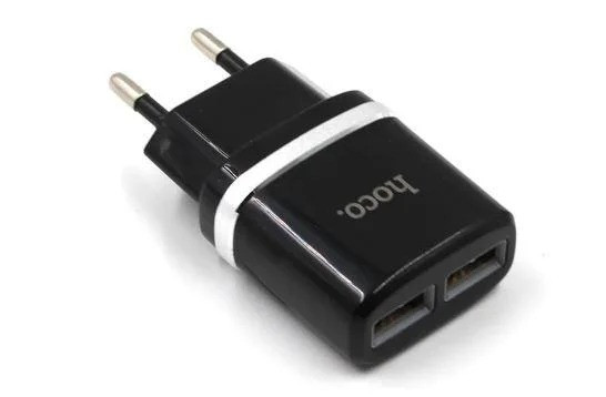 Мережевий адаптер HOCO C12 7091, 2 USB, чорна