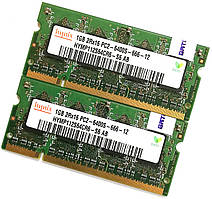 Пара оперативной памяти для ноутбука Hynix SODIMM DDR2 2Gb (2*1Gb) 800MHz 6400s CL6 (HYMP112S64CR6-S6 AB) Б/У