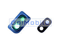 Стекло камеры для Samsung A10 (A105), A20e (A202), A20 (A205), A30 (A305), A40 (A405) чёрное + рамка синяя