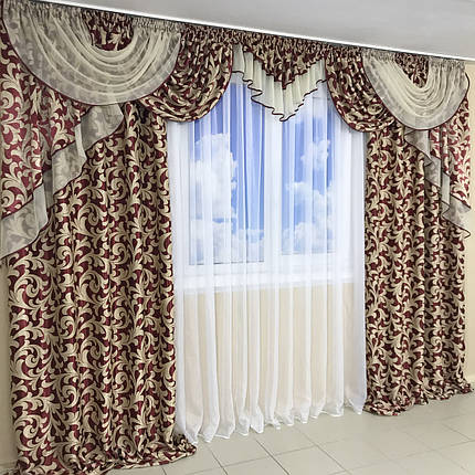 Штори в зал спальню готові №243 3,5м бордо, фото 3