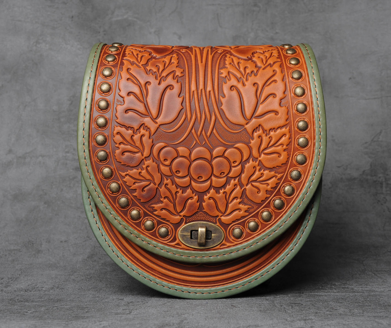 Жіноча шкіряна сумка "Калина" металом, фото 1