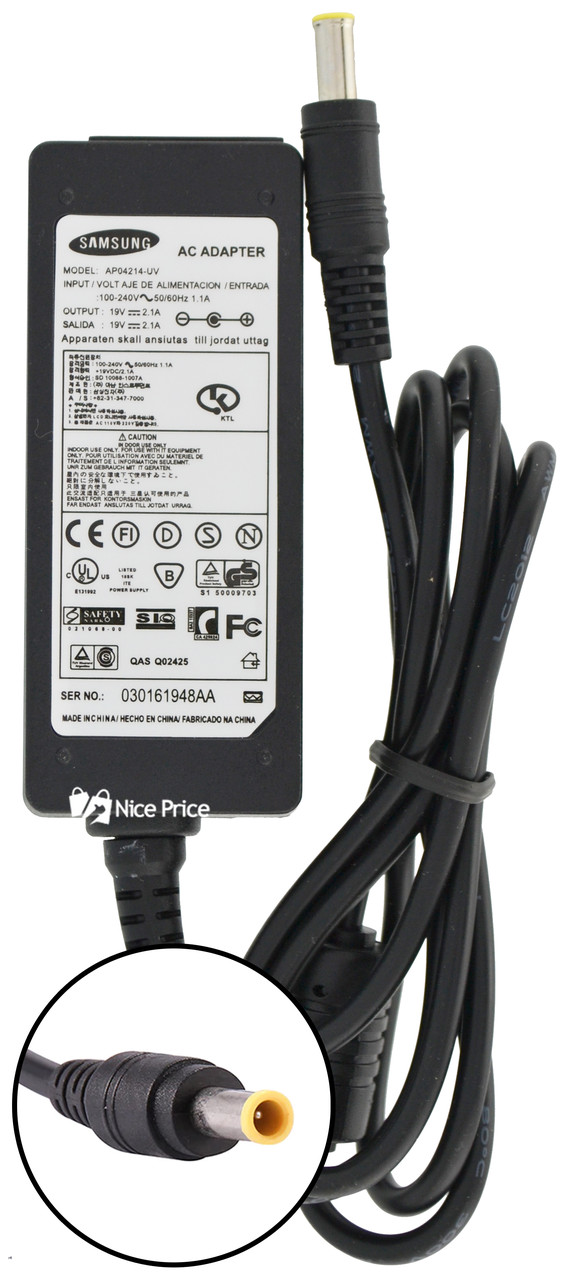 Блок живлення для ноутбука Samsung 19 V 2.1 A 40 W 5.0x3.0 мм (5137)