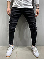 Мужские стильные джинсы , черные с потертостями #1