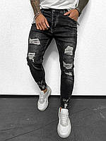 Мужские стильные джинсы , черные с дырками #4