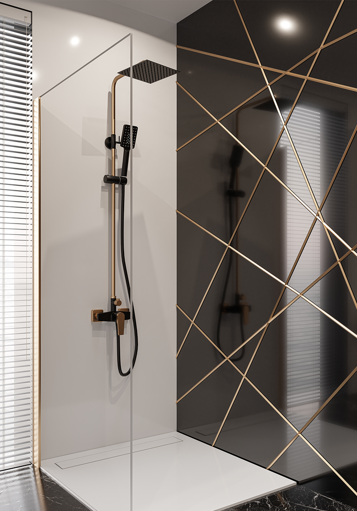 Душова система із змішувачем Invena MIDNIGHT Black/Gold Rose Premium AU-35-D14, фото 1