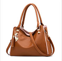 Женская сумочка на ремне коричневая из высококачественной экокожи стильная сумка через плечо для девушки