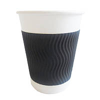Бумажный термочехол - капхолдер для стаканов 340 / 410 мл,упаковка 100 шт, черный гофрированный (волна)