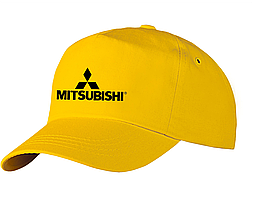 Кепка жовта Mitsubishi.  Логотип марки авто Мітсубісі