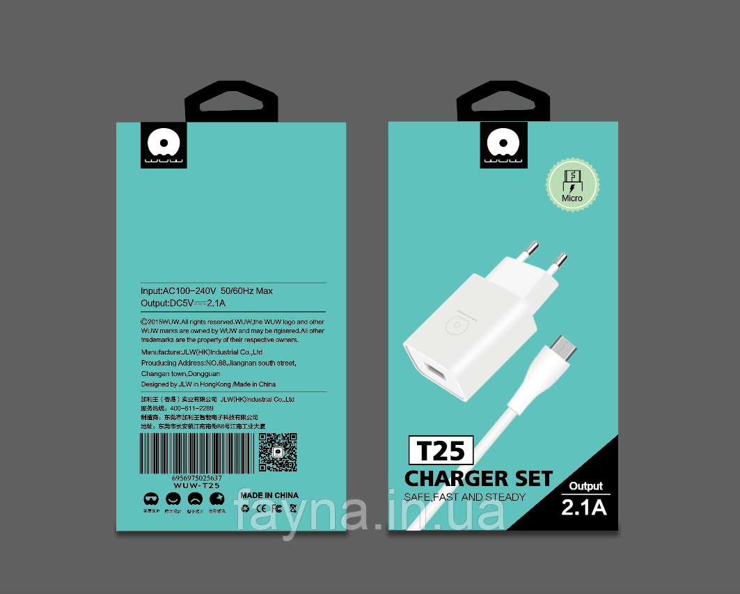 Адаптер мережевий WUW Micro cable T25 ⁇ 1USB, 2.1 A ⁇