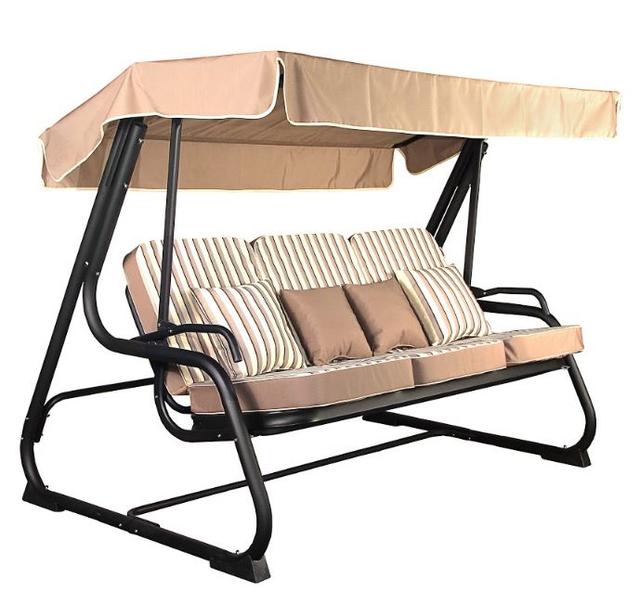 Диван-качели AURORA матрас тексилк бежево-серые полоски, 9709, Тент тексилк тортора однотонный, 2709, Поролон Диван-качели AURORA матрас тексилк бежево-серые полоски, 9709, Тент тексилк тортора однотонный, 2709, Поролон