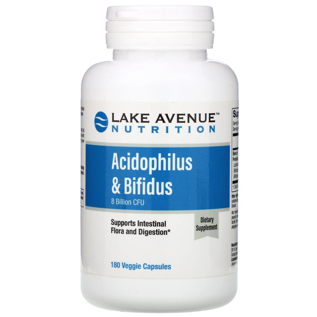 Пробіотики Acidophilus і Bifidus, 8 млрд CFU, 180 вегетаріанських капсул, Lake Avenue Nutrition