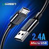 Кабель зарядний Ugreen Micro USB 2.0 5V2.4A 0.5 M Black (US289), фото 2