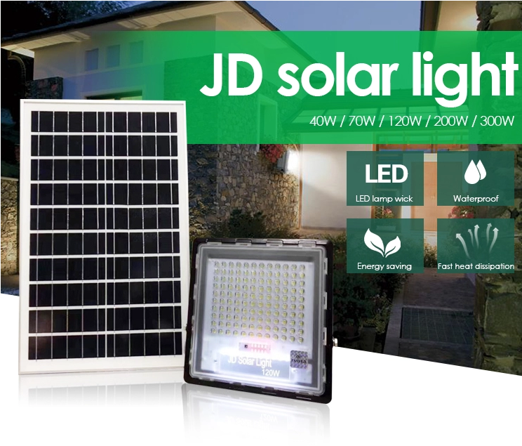 Прожектор JD-7120 120W, IP67, сонячна батарея, пульт ДУ, вбудований акумулятор, таймер, датчик, фото 1