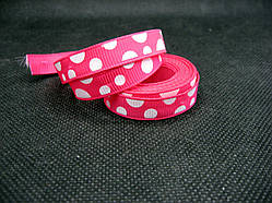 Стрічка репсова, білі кола на темно-рожевому тлі, 10 мм