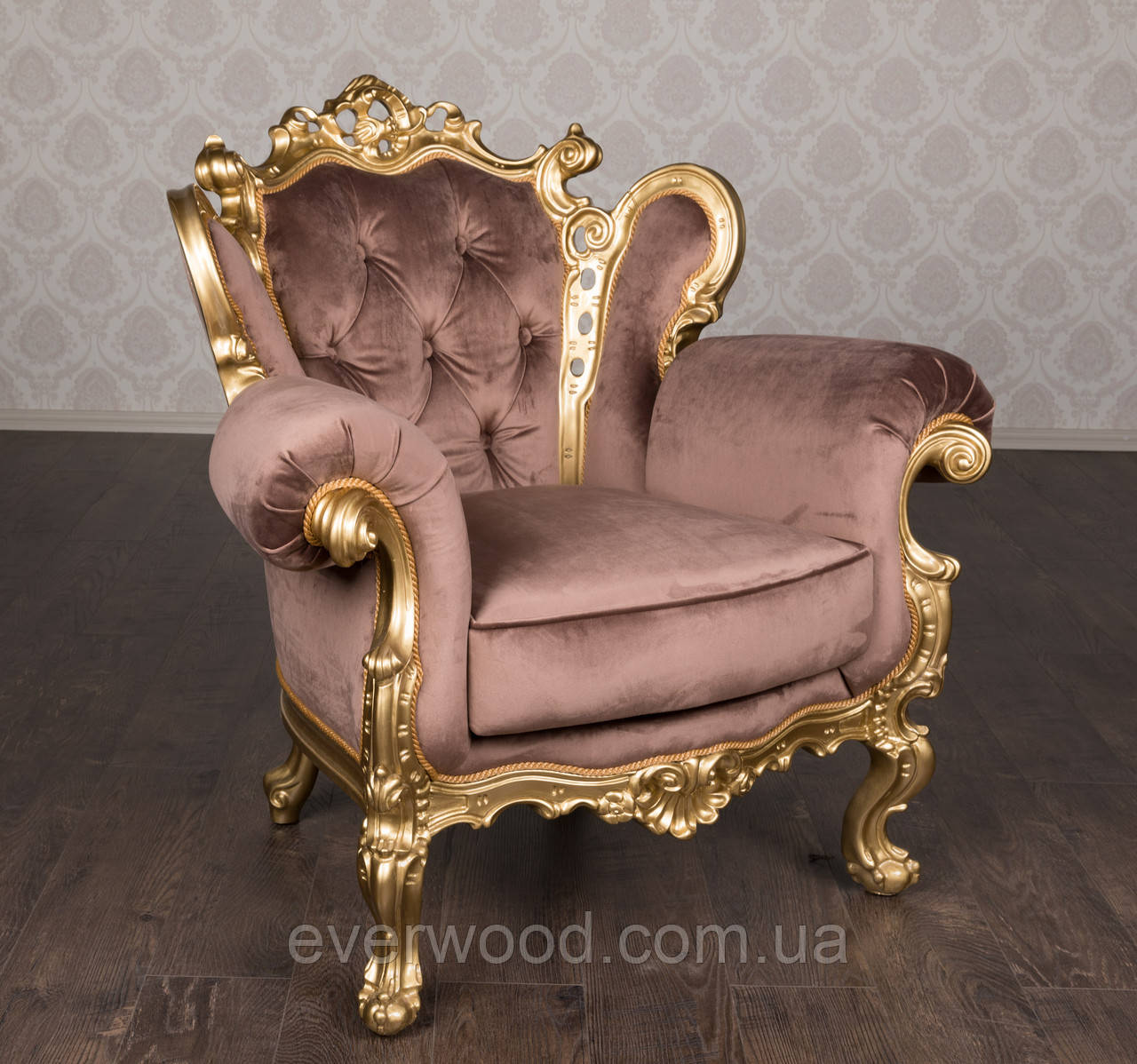 Мягкое кресло в стиле Барокко "Белла" от производителя, из натурального дерева, французский стиль, эксклюзив - фото 1 - id-p991485972