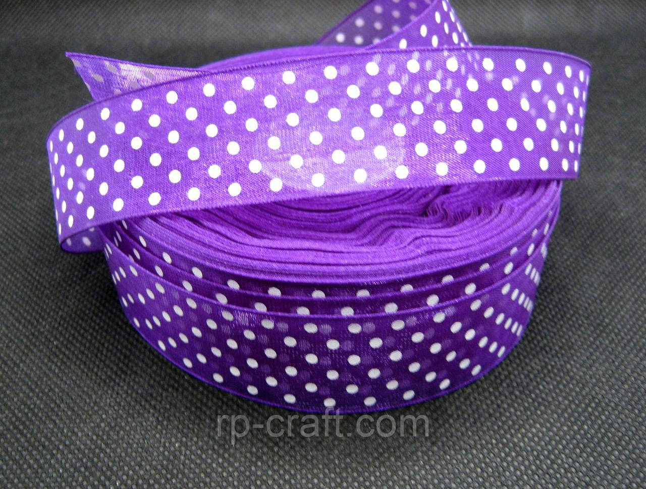 Стрічка, фіолетова органза, з білими цятками, 26 мм, фото 1