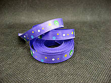 Стрічка атласна, кольорові кола на фіолетовому тлі,  10 мм