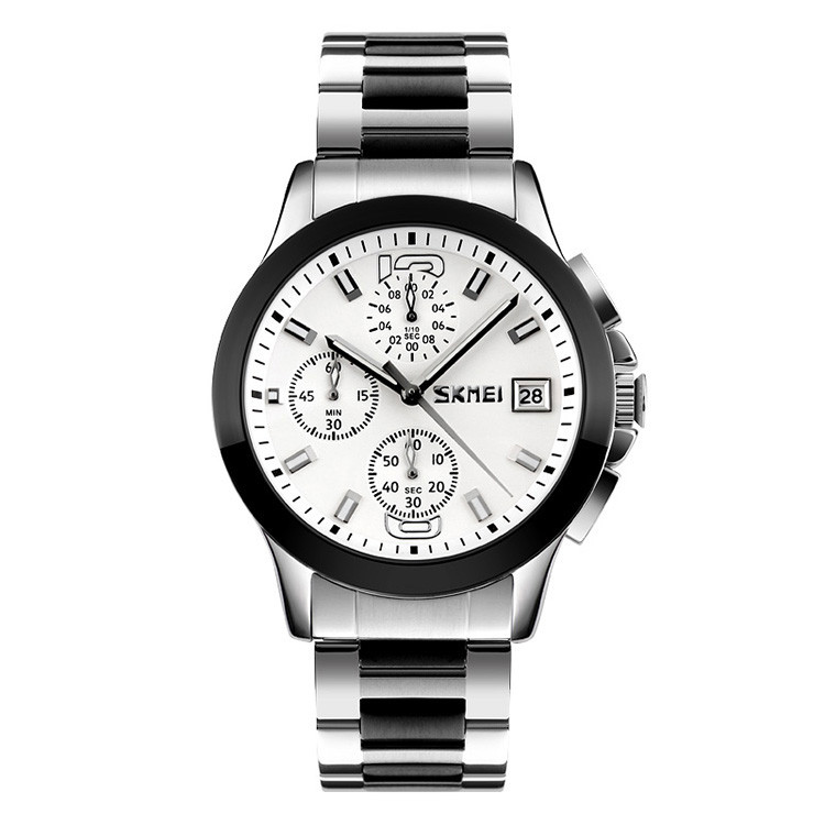 Skmei 9126 сріблястий з білим циферблатом чоловічий годинник