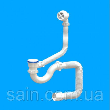 Santex SV 01 сифон для ванни економ пластмасовий випуск 11⁄2" з переливом і гнучкою трубою 40х50