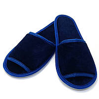 Тапочки велюрові для дому/готелю Luxyart, синій, відкритий носок, в упаковці 20 пар (ZF-136)