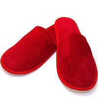 Тапочки велюрові для дому/готелю Luxyart, червоний, закритий носок, в упаковці 20 пар (ZF-139)