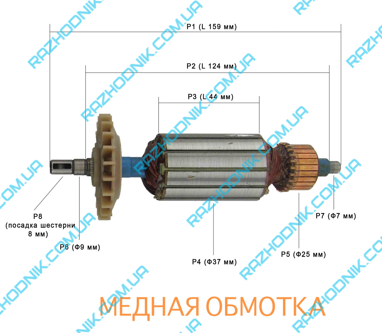 Якір на болгарку Einhell BWS-850/125 (НОВА СЕРІЯ Ф37)