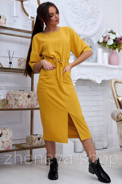 Сукня жовта пряма футляр вільний, фото 1