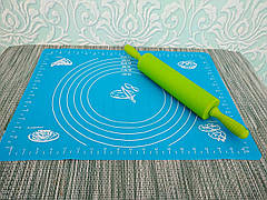 Комплект скалка силіконова + силіконовий килимок | Качалка для розкочування тіста | Силиконвый килимок для розкочування