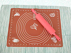 Комплект скалка силіконова + силіконовий килимок | Качалка для розкочування тіста | Силиконвый килимок для розкочування