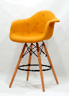 Кресло полубарное Leon Soft Bar желтый W-4 шерсть,высота 65 см на деревянных ножках, Eames DAW Barstool