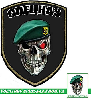 Шеврон військовий чорний Спецназ череп у береті (Брет можна будь-якого кольору) (morale patch)