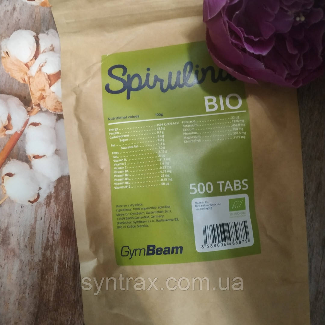 Дата 9/23 GymBeam Bio Spirulina 500 tab 500 mg, Спіруліна 500 таб 500 мг