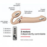 Подвійний жіночий вібро-страпон Strap-On-Me VIBRATING Flesh M, фото 4