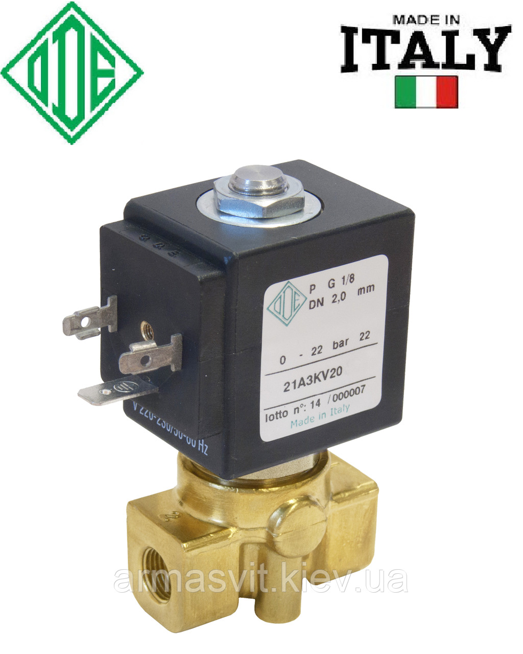 Електромагнітний клапан для пари 1/4', НЗ, 140С, 21A2KE45 ODE Італія нормально закритий прямої дії
