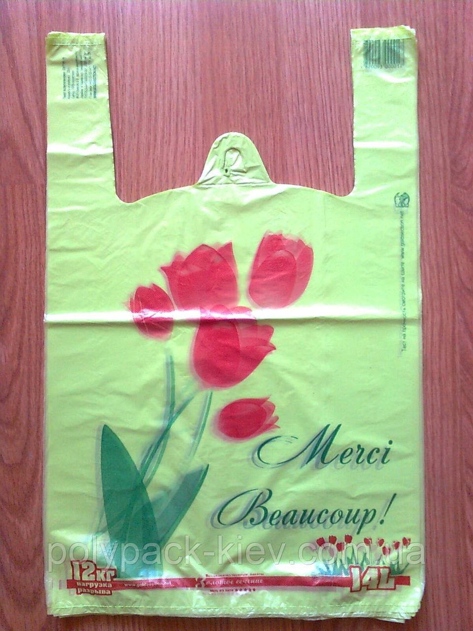 Пакет майка "Тюльпаны" 30*47 см полиэтиленовые пакеты упаковочные с печатью - фото 1 - id-p1167183022