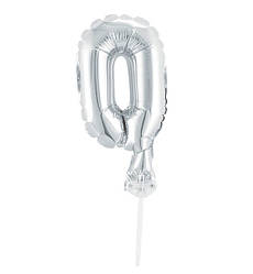 Шарик Ціфра в торт "0" (13 см) якісний матеріал, колір - срібло